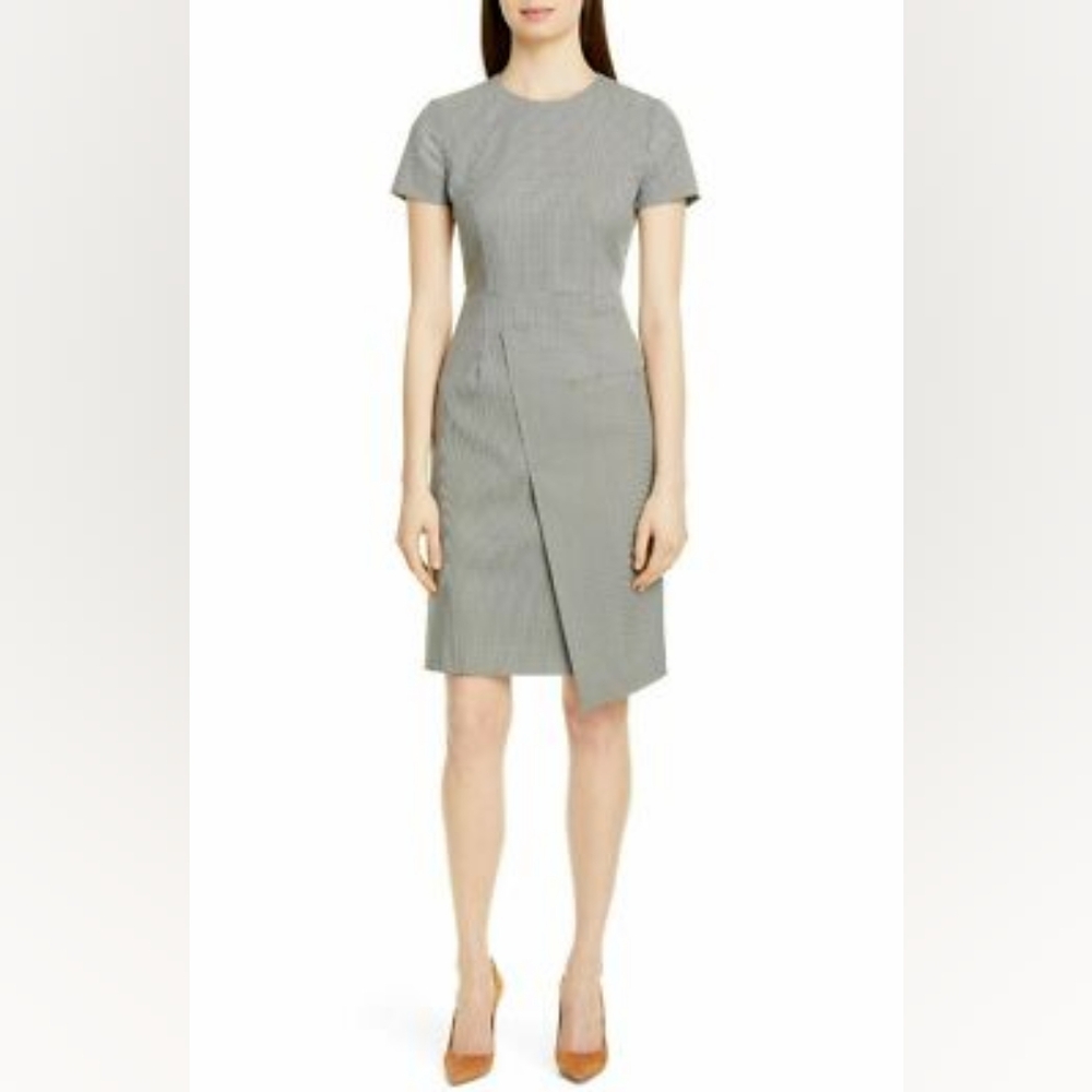 Hugo Boss Dureta Asymmetrical Mini Houndstooth Sheath Dress $545 Size 12